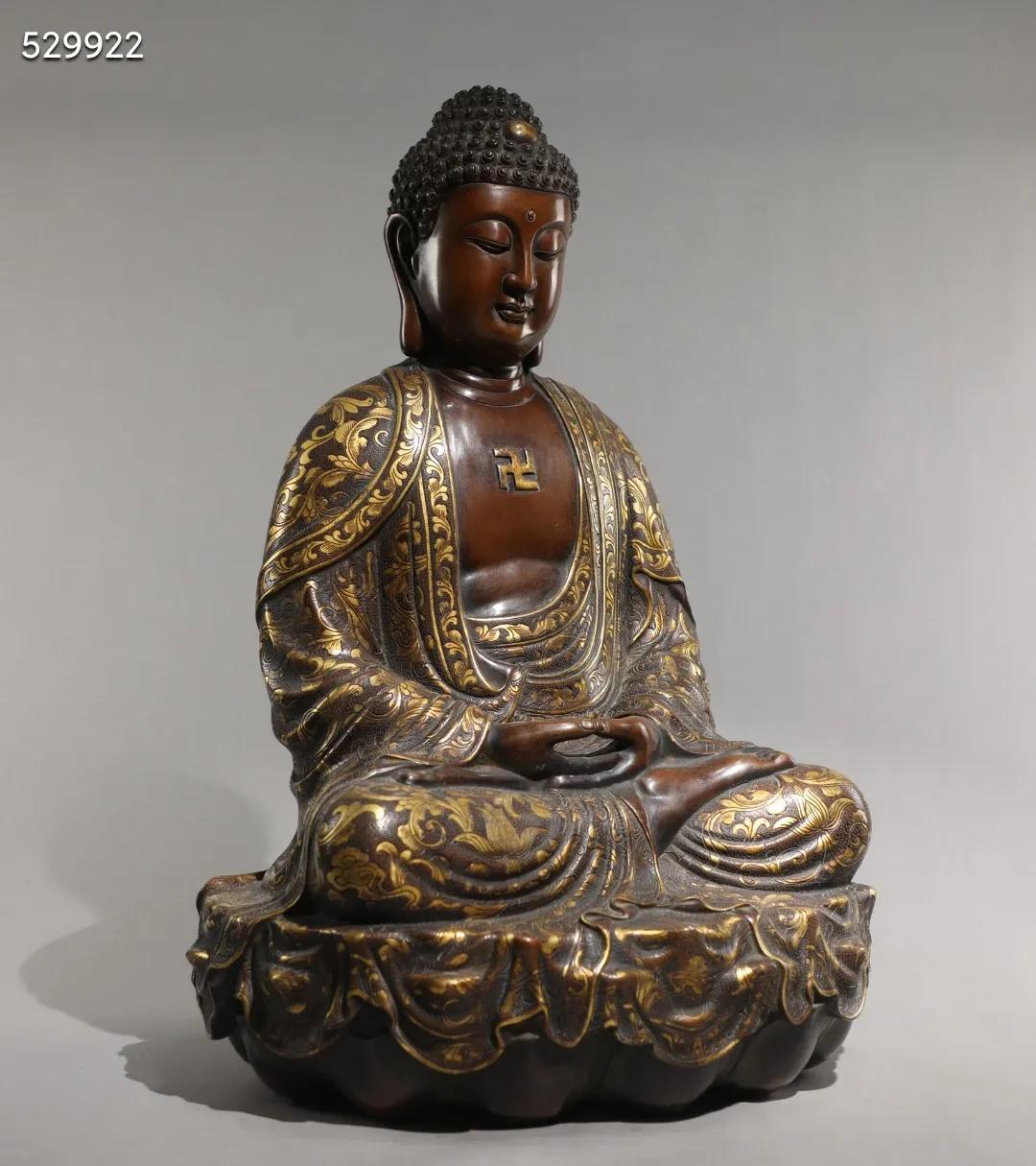 明精铸铜胎鎏金关公武财神坐像