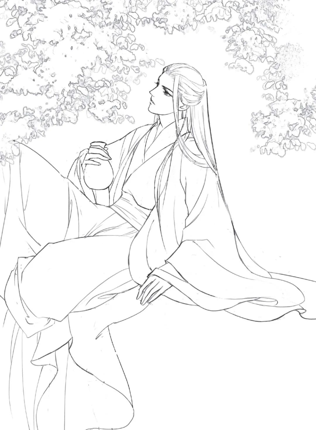手绘山海经古风人物线稿,手绘动漫古风女生线稿简单