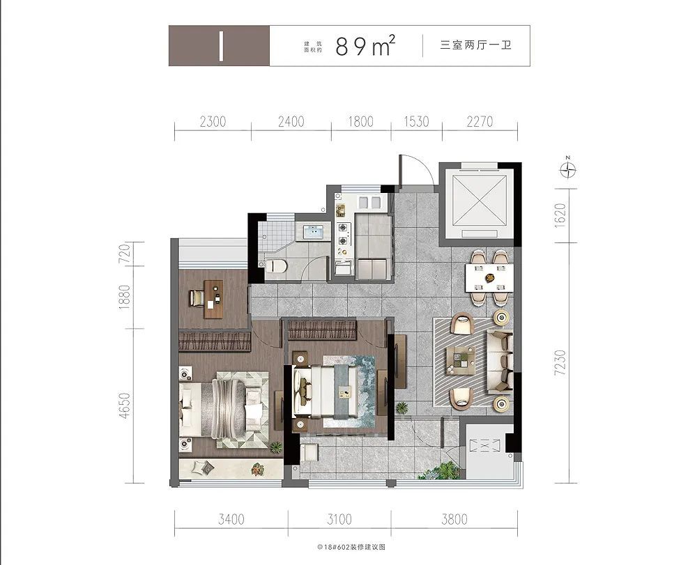 三卧朝南经典户型图,128平米大四房户型图