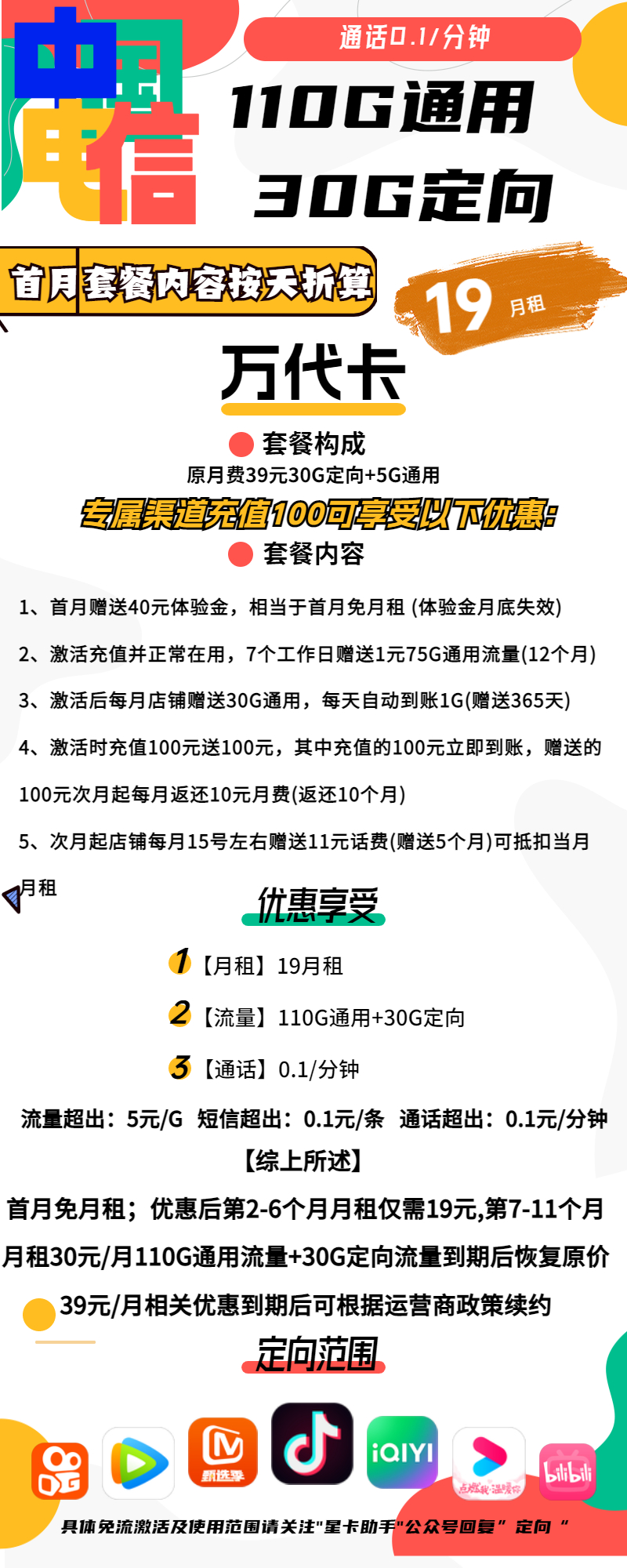 爆款来袭！19元包110G通用+30G定向，电信万代卡等你来领！