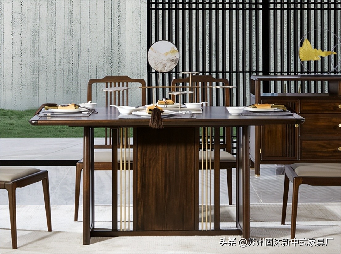 新中式极简轻奢风格餐桌椅,实木餐桌椅简约现代