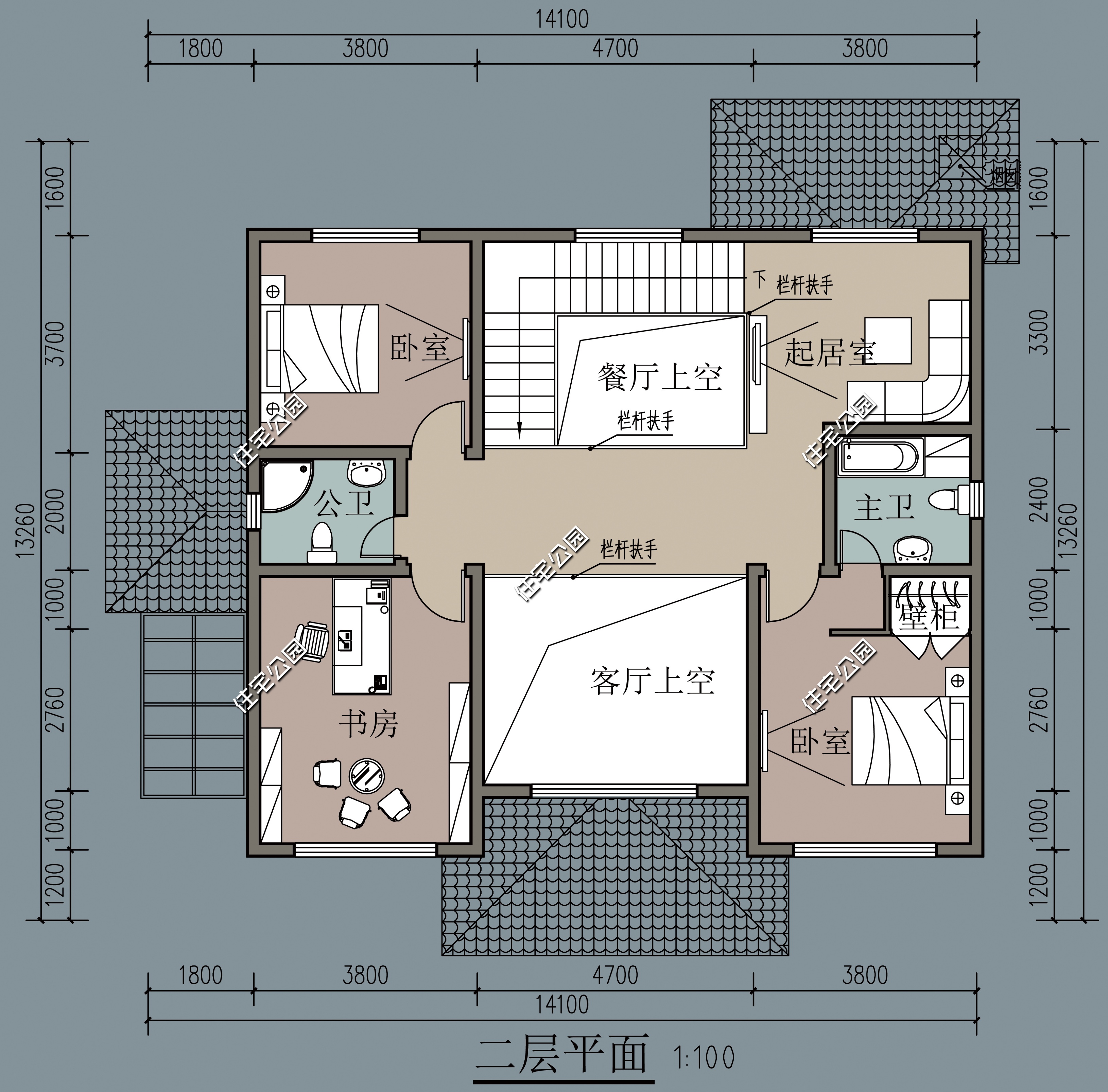 农村自建房二层对称小别墅外观图,开间12.8进深9.9二层别墅怎么设计