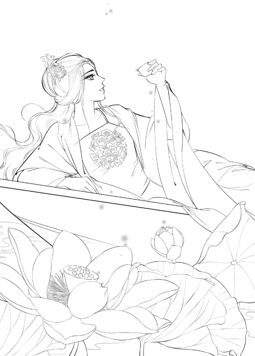 手绘山海经古风人物线稿,手绘动漫古风女生线稿简单