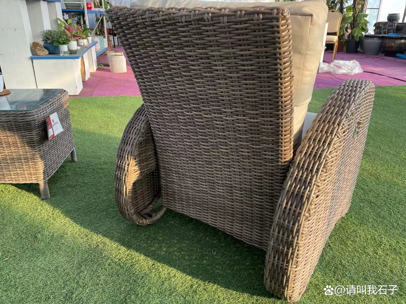 北欧户外藤编单人沙发组合,户外庭院北欧藤编沙发