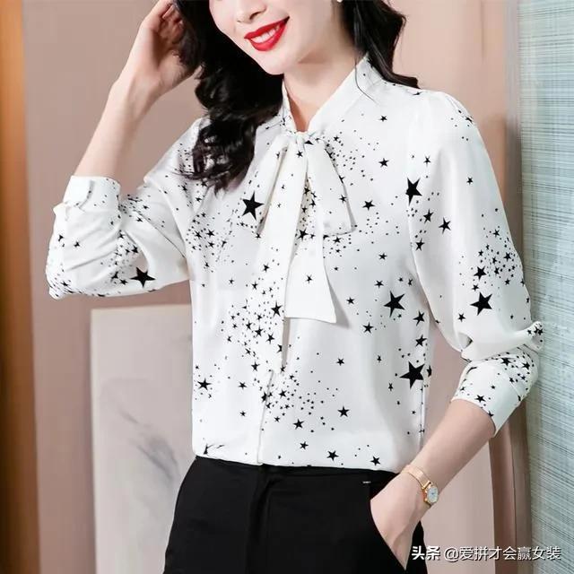 金真丝绒上衣女长袖高端重磅衬衫,春季新款时尚印花圆领真丝衬衫