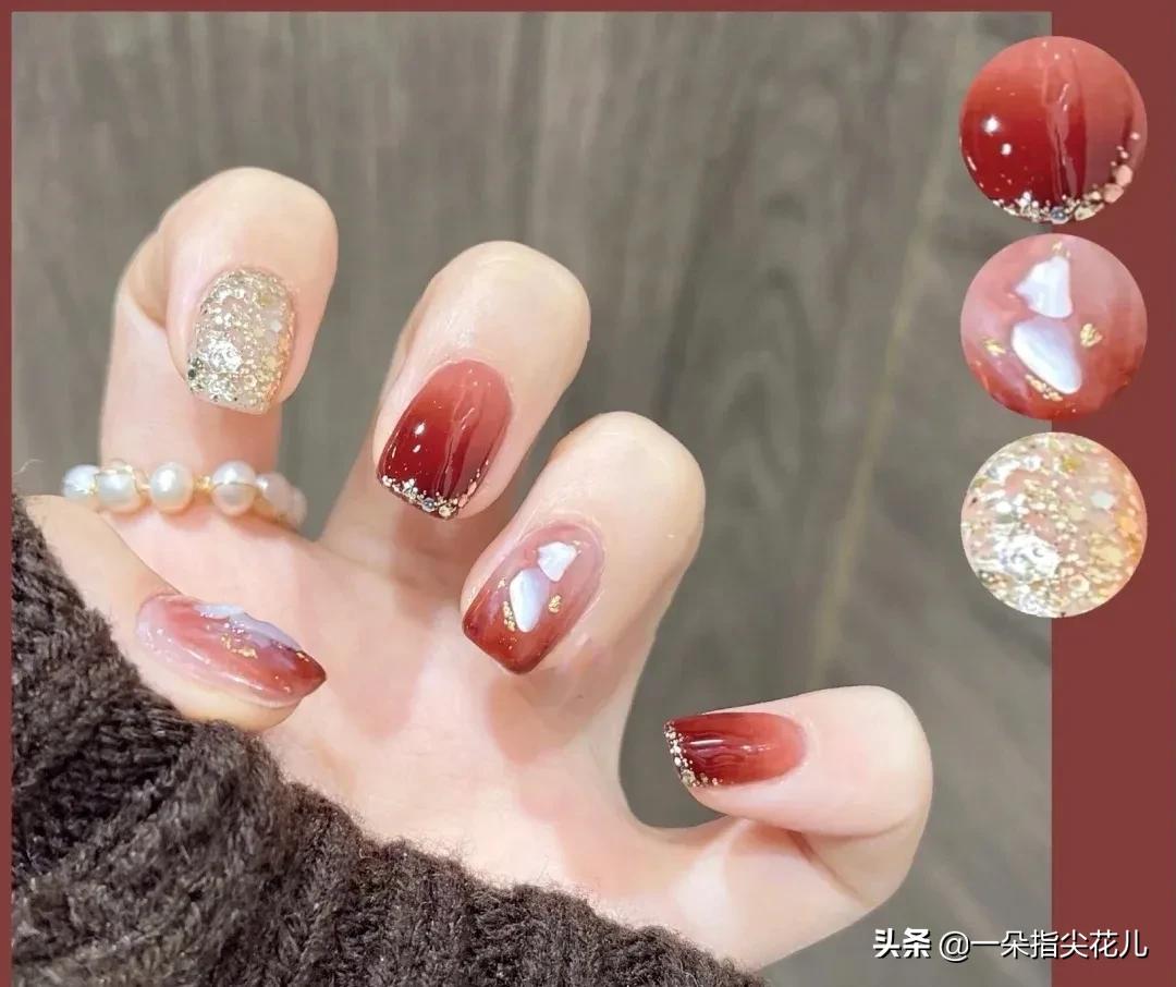 红色美甲短款,2022美甲爆款新年款红色短款显白