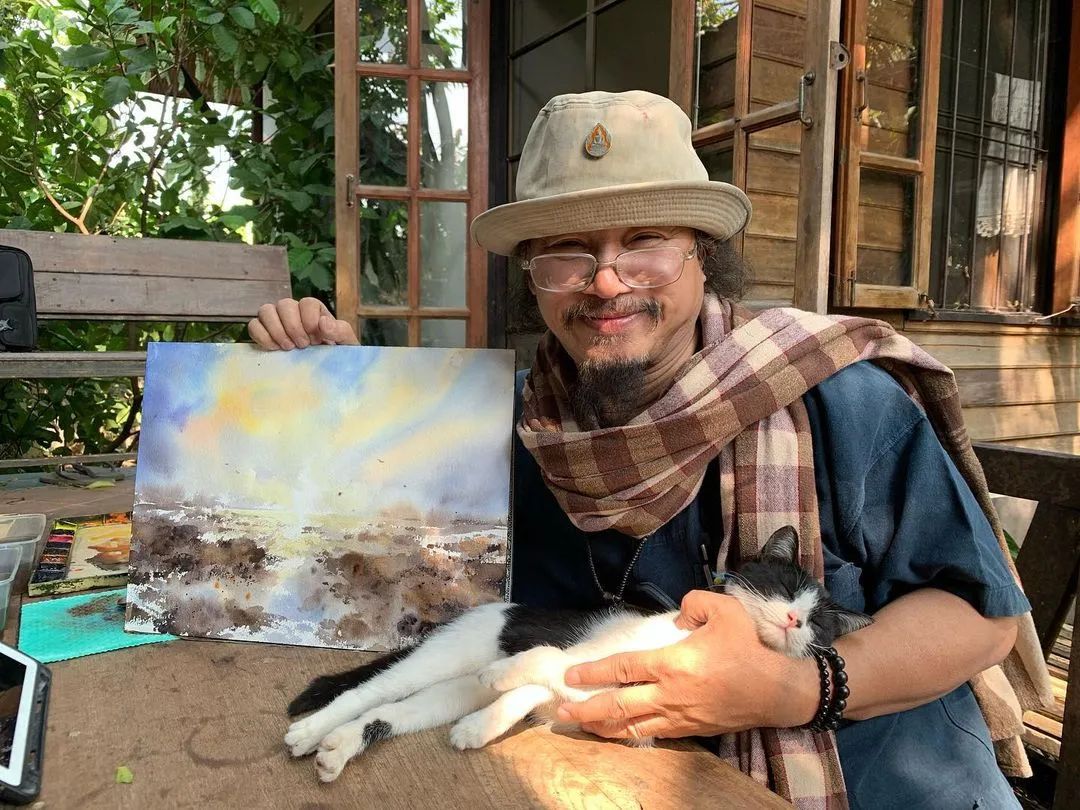 泰国水彩,泰国水彩画家绘画过程