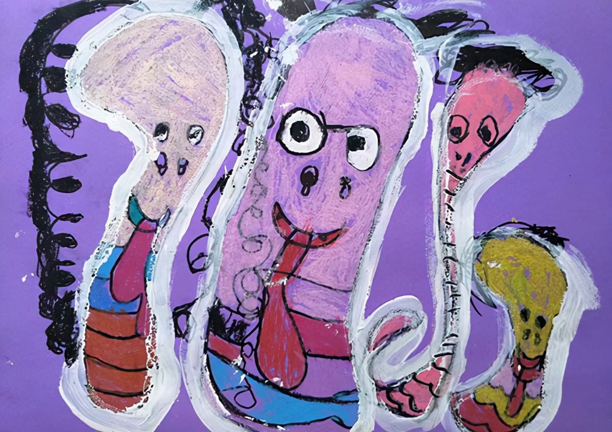 保护动物的简单儿童画熊猫,奇妙的爬行动物儿童画一年级