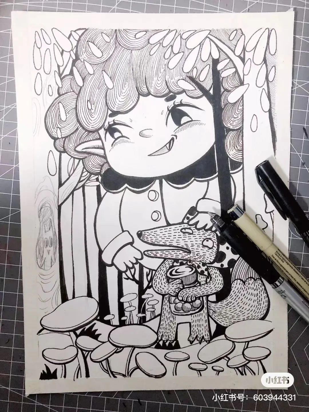 针管笔画线条练习,针管笔黑白装饰画线描