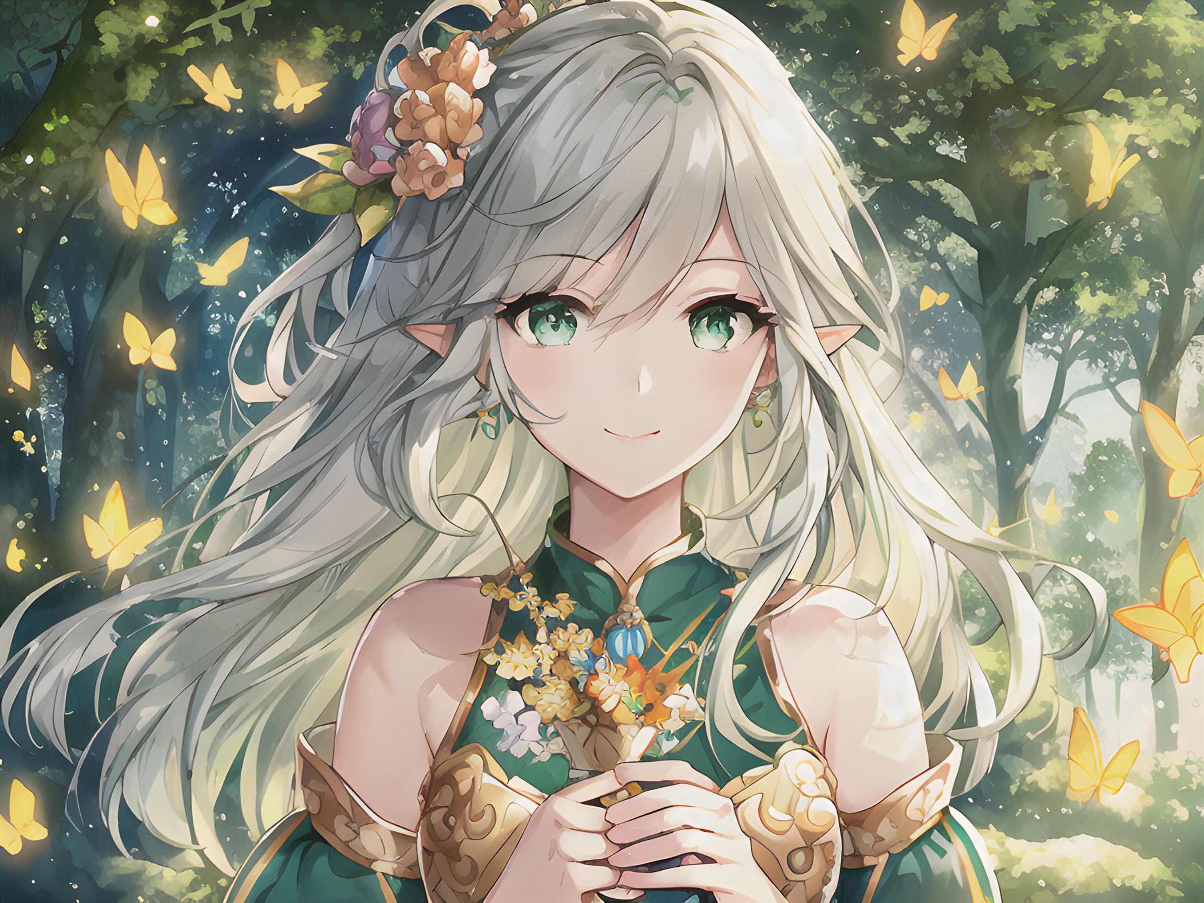 少女清新阳光二次元公主壁纸,森系精灵女神静态高清壁纸