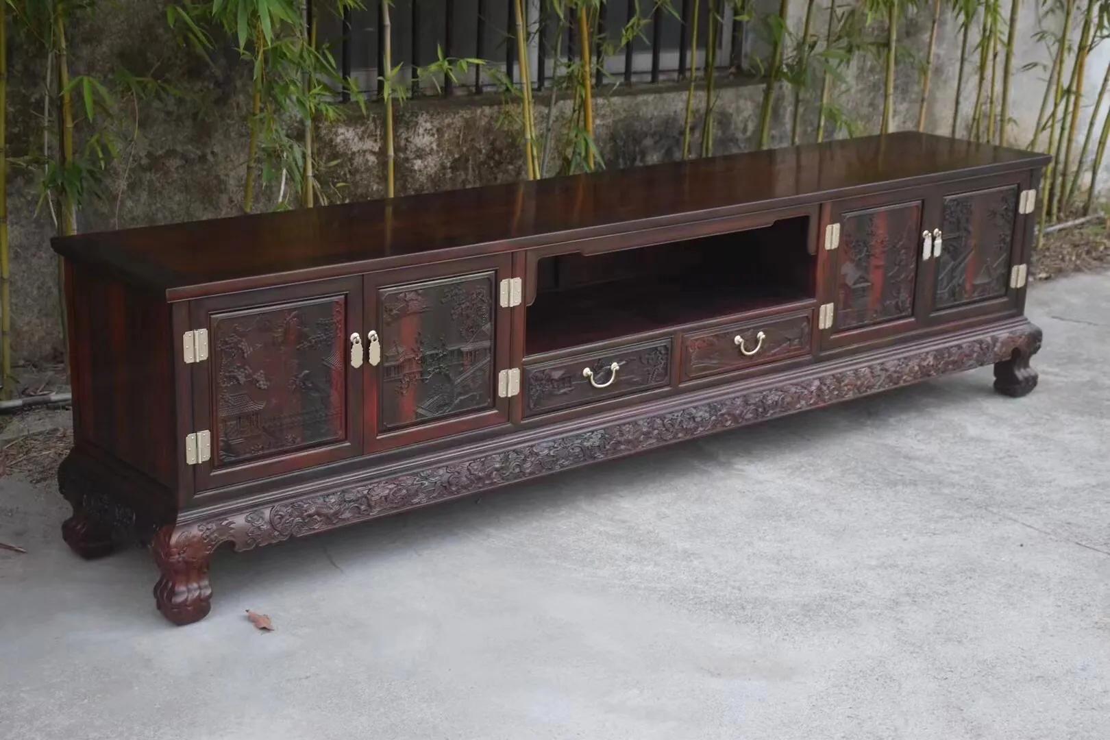 加长加宽雕花老榆木电视柜,交趾黄檀电视柜加高款