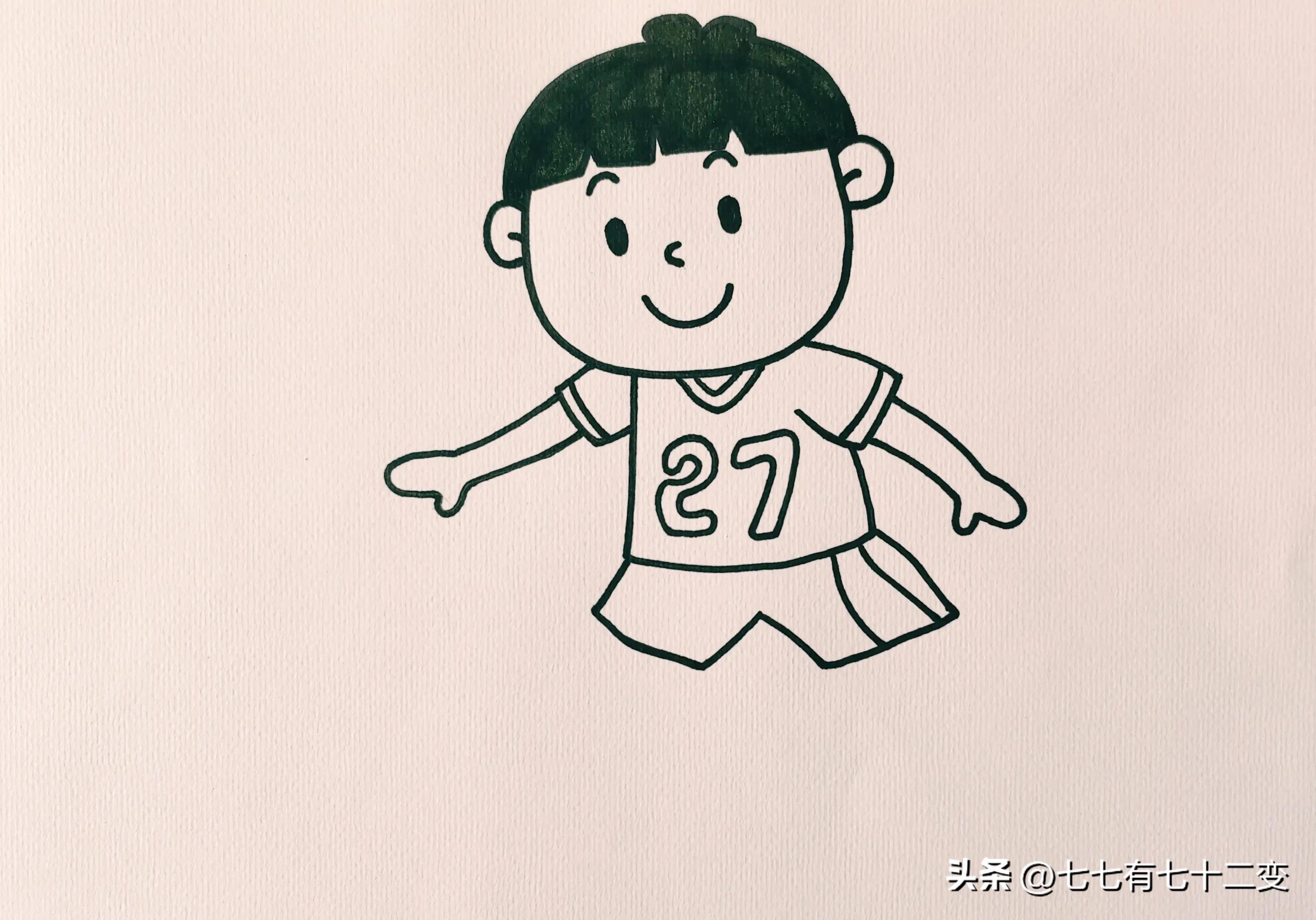 小男孩和篮球简笔画,小男孩在篮球场打篮球简笔画