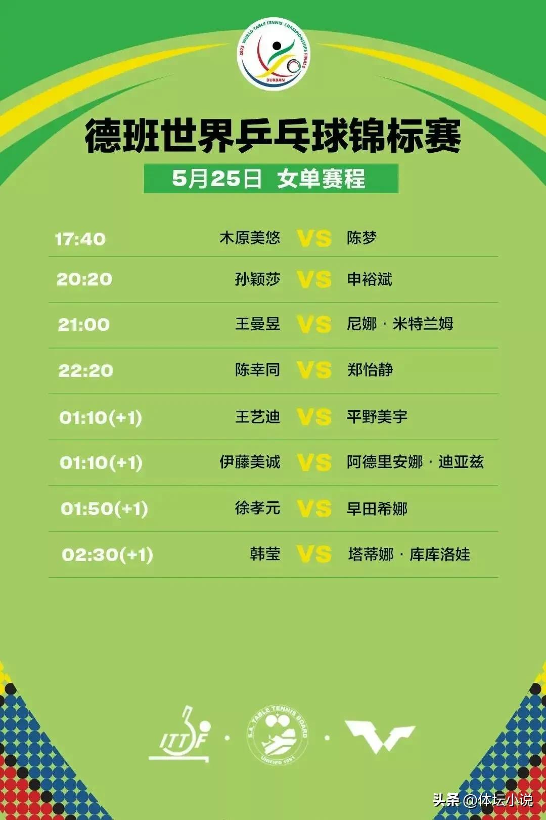 国乒德班世乒赛今日赛程,2023德班世乒赛中日混双直播回放