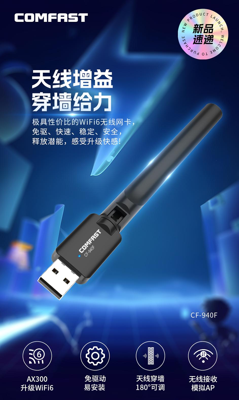 高性价比Wi-Fi6免驱网卡，天线加持如虎添翼，上网新体验！