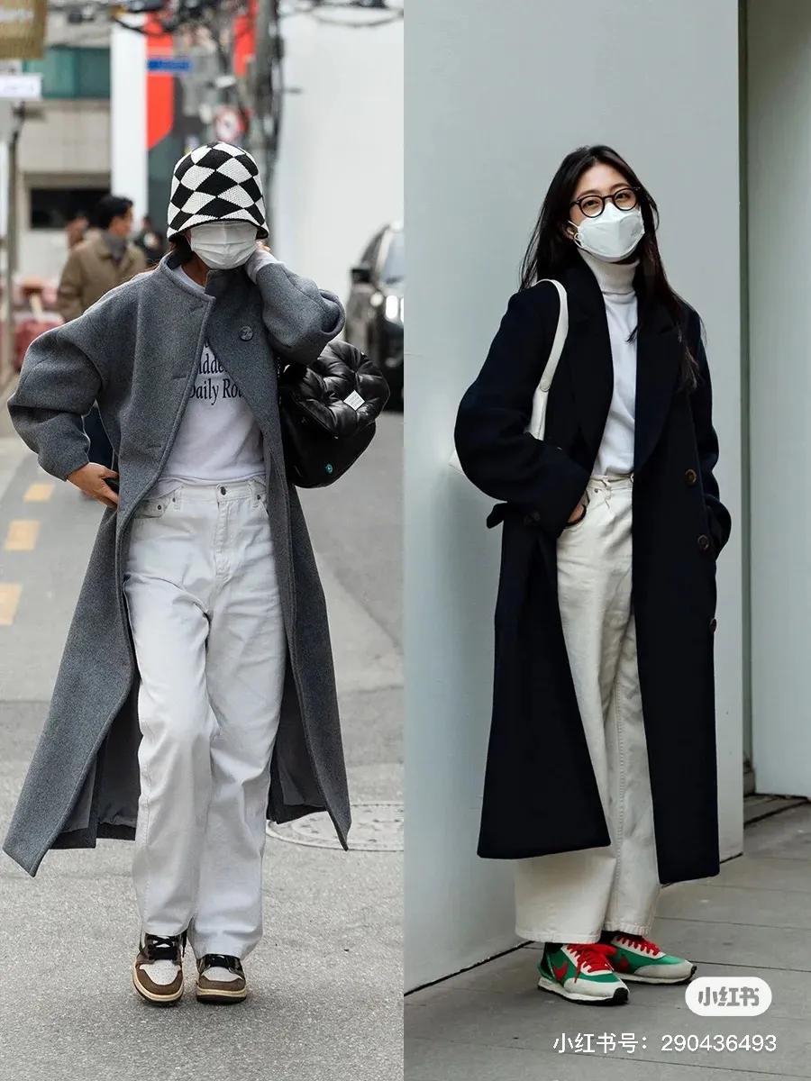 韩国小姐姐学院风大衣内搭,韩国冬季小姐姐黑大衣穿搭