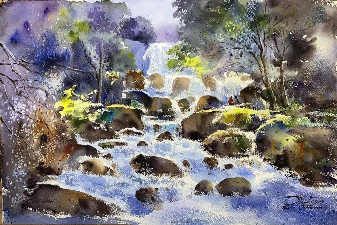 泰国水彩,泰国水彩画家绘画过程