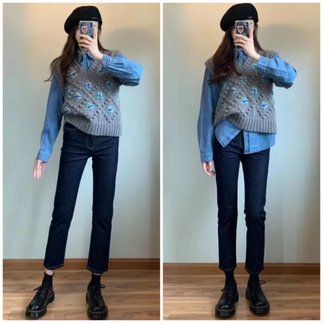 外穿洋气马甲搭格子衬衣,衬衫马甲叠穿什么外套