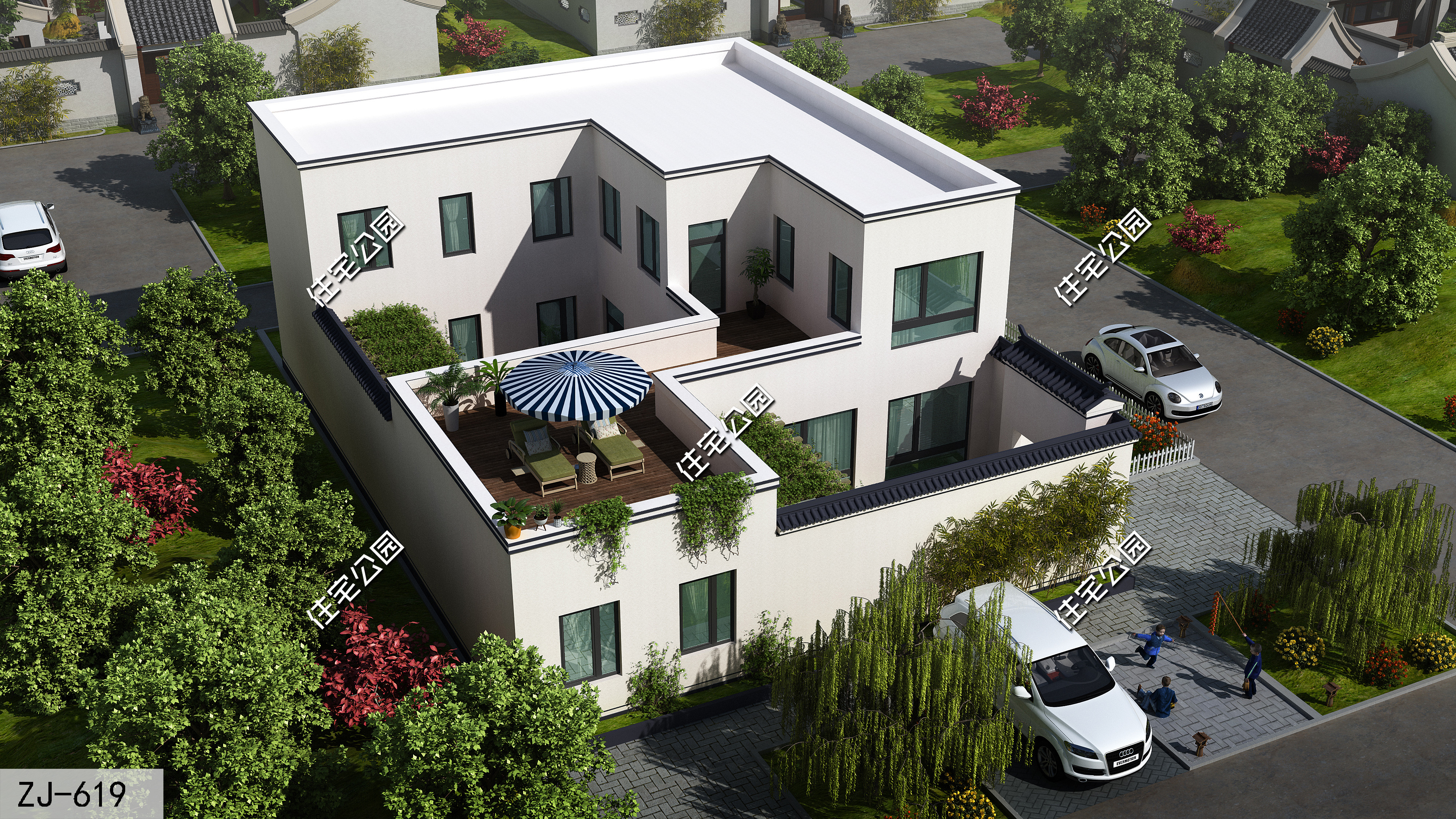 农村自建房二层对称小别墅外观图,开间12.8进深9.9二层别墅怎么设计