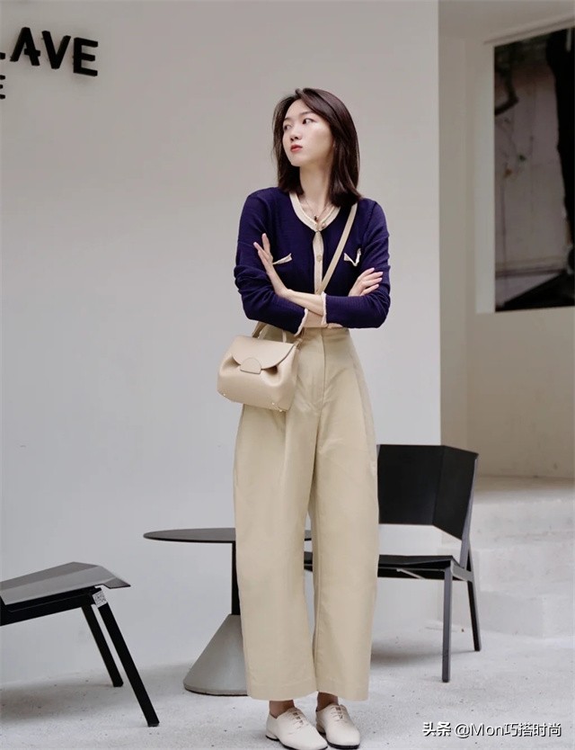焦糖色阔腿裤港风穿搭,黄杏色裤子秋冬穿搭