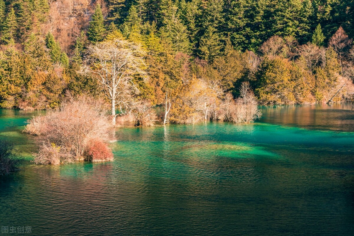 九寨沟风景图，一个字“太美了”