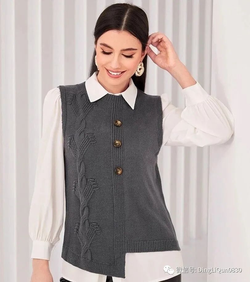 针织夹克无袖怎么搭,针织起来还很大气的三色夹克