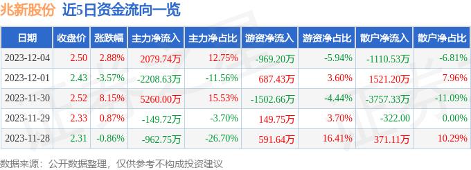 兆新股份（002256）12月4日主力资金净买入2079.74万元