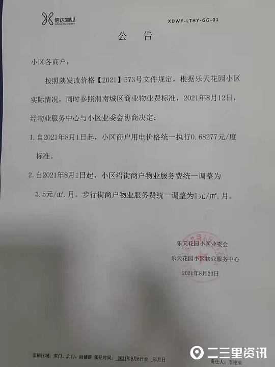 关于商铺的物业费涨价,渭南信达商铺物业费
